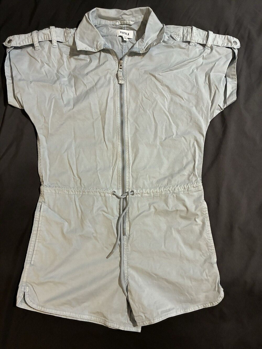 Pistola Women's Sz XS Meg Zip Front Light Blue Short Sleeve Romper